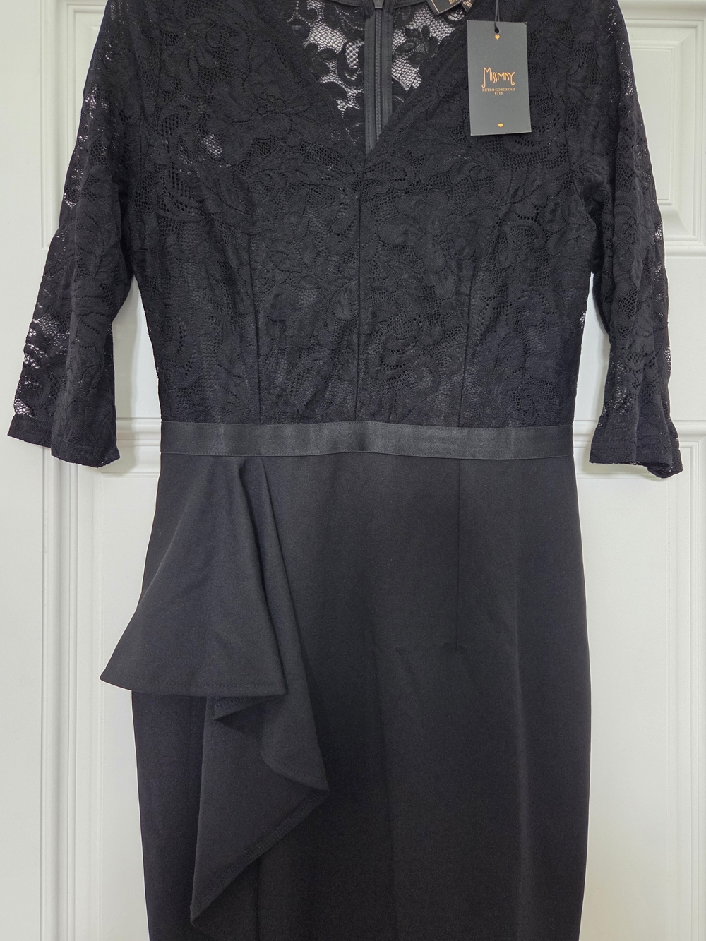 Mimy Black Lace-Inset Long Sleeve Midi Dress